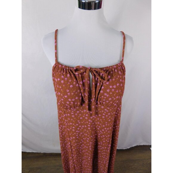 No Boundaries Dress Womens XL Rust Pink Floral Maxi Spaghetti Strap Tie Front - Picture 2 of 11